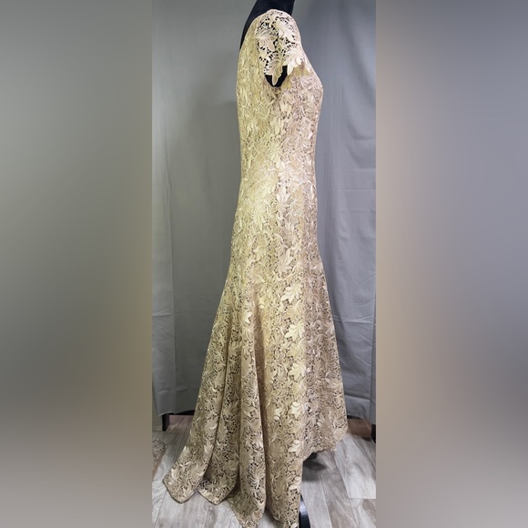 Tahari by Arthur S. Levine Gold Embroidered Evening Gown Size 8 Mermaid Lace - Picture 8 of 14